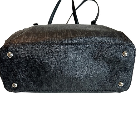 MICHAEL Michael Kors Black Gray Monogram Double Handle Large Tote Footed Pocket - Picture 9 of 13